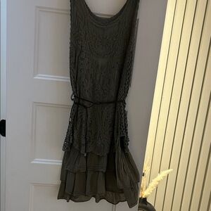 Elegant Olive Green Lace Dress